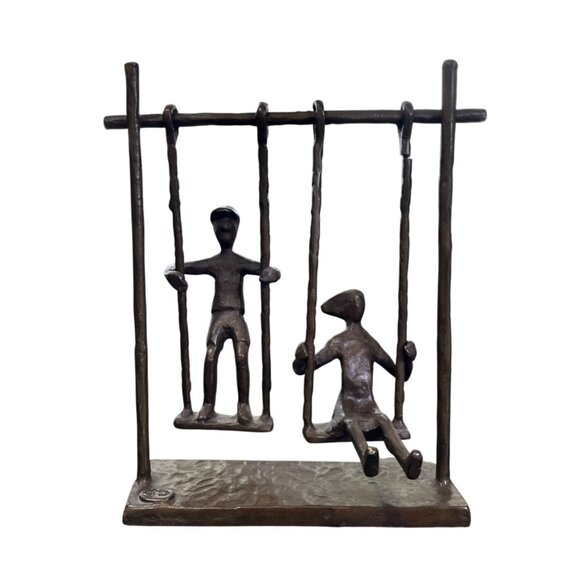 Danya B. Children Swinging Sculpture Handcrafted Cast Iron - Picture 1 of 8